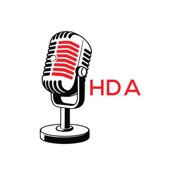HDA Microphone Company logo. HDA Retro Mic logo design for entrepreneur and business. HDA Entertainment Branding best icon.
