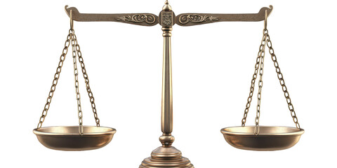 Antique Brass Balance Scale with Empty Pans scales of justice isolated on a transparent background