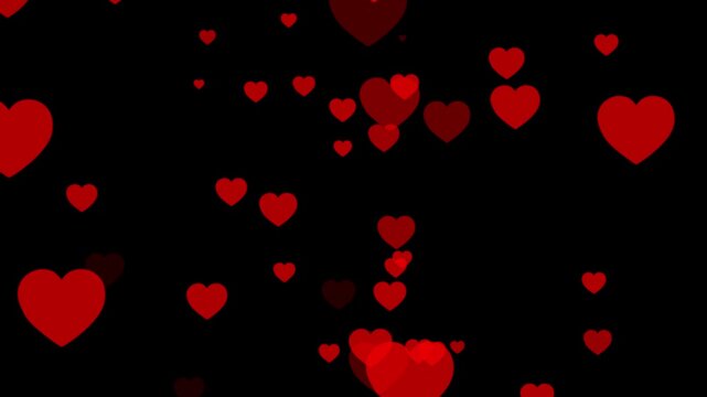 Romantic love heart particle overlay animation, shiny red hearts flying animation for valentine overlay effect. confetti hearts particular falling up.