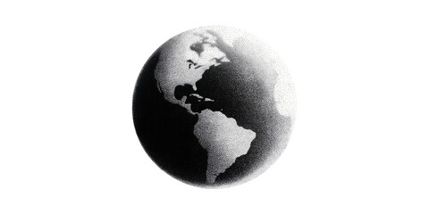 Pointillism Earth Illustration. Artistic Representation Of The Americas In Black And Isolated On Transparent Background