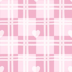 Red Pink Plaid Heart Pattern Seamless Background