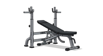 Adjustable weight bench with safety supports, ideal for strength training exercises.