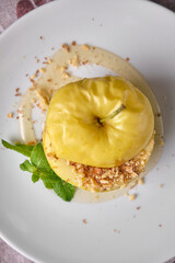 Baked apple dessert with mint