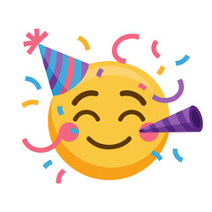 partying emoji icon with hat and party horn vector