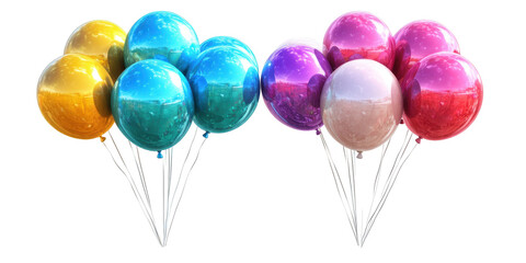 Assortment of Colorful Metallic Balloons Tied Together on White Background blur real isolated on a transparent background