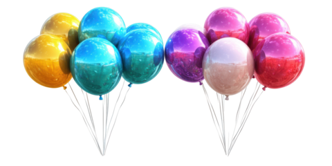 Assortment of Colorful Metallic Balloons Tied Together on White Background blur real isolated on a transparent background