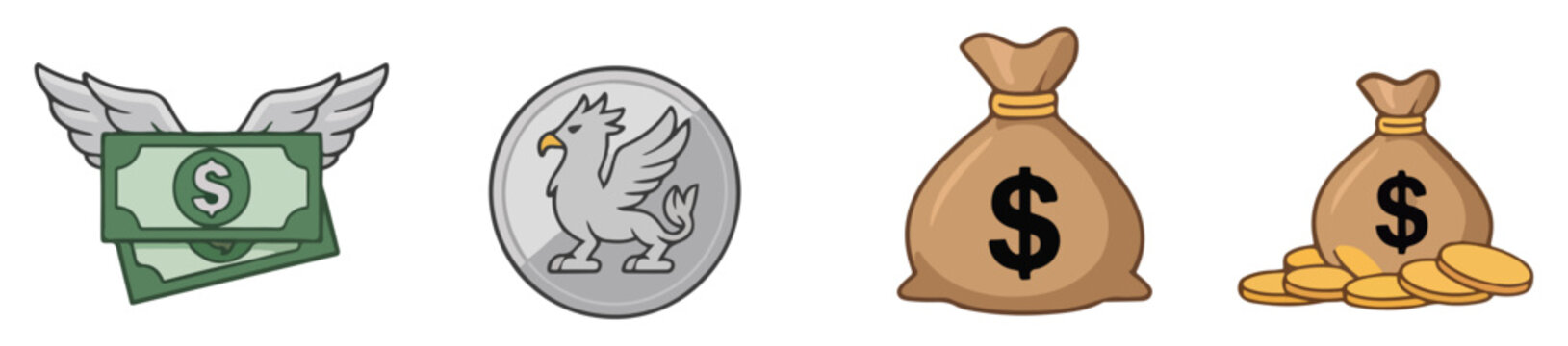 money emoji set bag coins dollar vector illustration