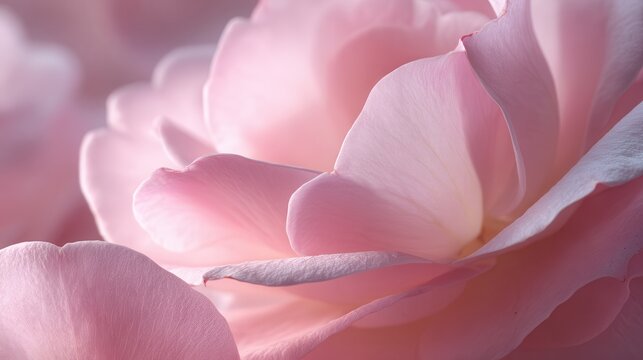 Soft pink rose petals illuminated in gentle light showcasing delicate details and natural beauty