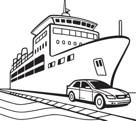 Obraz premium Car Ferry and Cargo Ship Illustration – Maritime Vehicle Transport and Ferry Boat Concept Art