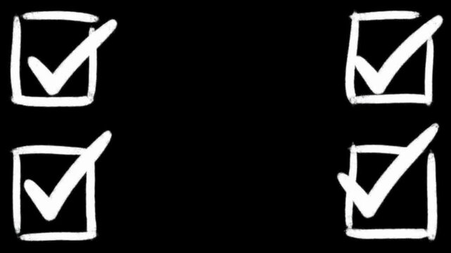 Animated Checkmarks on a Black Background with Brushstrokes