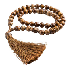 Wooden prayer beads with tassel spiritual meditation accessory object isolated on transparent background