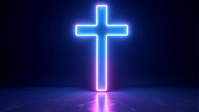 Vibrant neon cross artfully blending religious symbolism with modern aesthetics in stunning 4K video footage perfect for artistic expressions