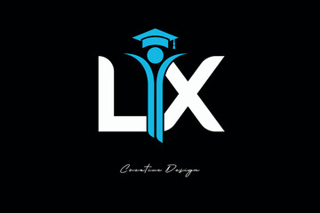 LX Creative Education monogram Logo Design Academic Graduation Symbol with Student Icon for Learning, Training & Professional Branding