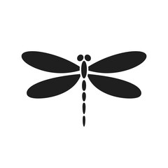 Simple and elegant black silhouette of a dragonfly with four wings, a popular insect symbol for change and adaptability in nature