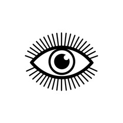 An iconic representation of an all-seeing eye, symbolizing awareness, vision, and spiritual insight, rendered in a minimalist, graphic style