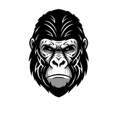 Striking monochrome gorilla head illustration, symbolizing raw power, resilience, and the untamed spirit of the wild, ideal for impactful branding or dynamic graphic design