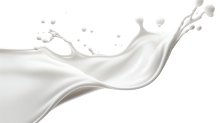 Milk splash in a smooth curve shape realistic droplets on transparent background