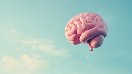 Large pink air balloon, human brain shape, clear sky, psychology, creative idea, banner advertisement, copy space, smart education concept wallpaper, innovative campaign, surreal design