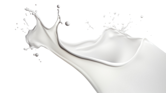 Milk splash in a smooth curve shape realistic droplets on transparent background