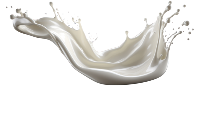 Milk splash in a smooth curve shape realistic droplets on transparent background