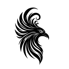 Elegant Black Phoenix Silhouette Emblem with Detailed Feathers - Symbolic Art for Branding and Design