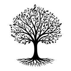 Obraz premium Artistic silhouette of a tree, its branches formed by musical notes and symbols, symbolizing the organic growth and timeless harmony of creative expression