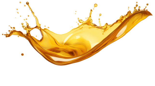 Oil splash motion golden oil splash with glossy texture on transparent background
