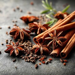 Cinnamon Sticks, Star Anise, and Small Seeds