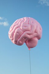 Vertical design large pink air balloon, human brain shape, clear sky, psychology, creative idea, banner advertisement, copy space, smart education concept wallpaper, innovative campaign, surreal