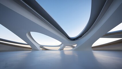 Futuristic Architectural Interior with Curved White Structures