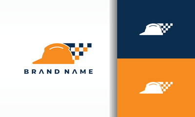 Construction Logo with Helmet and Checkered Flag Element