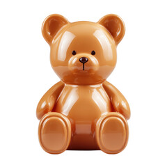 Realistic rubber teddy bear toy with glossy rubber texture on transparent background