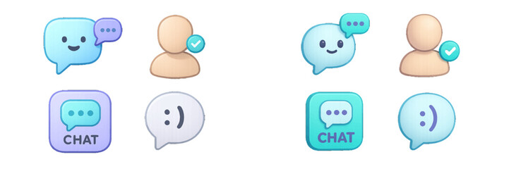 Fototapeta premium Modern digital communication and social networking icons featuring chat bubbles, user profiles, and notification symbols for online interaction and messaging applications