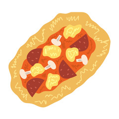 Pizza with pepperoni and cheese with crayon texture. Italian food pizza isolated.