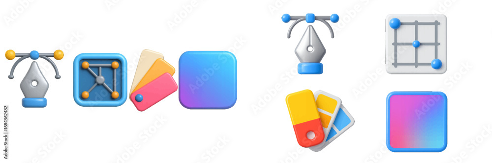 Fototapete 3d rendered icons representing digital graphic design software tools and creative process elements f
