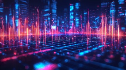 Futuristic Cityscape  Digital Data Flow  Network  Technology Background