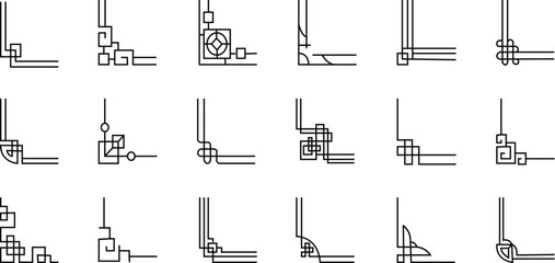 asian corner set in vintage style on white background. Traditional chinese ornaments. Artwork graphic, asian culture decoration stock vector illustration