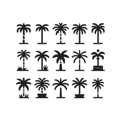 Fototapeta premium Palm Tree Icon Set – Tropical Silhouette Vector Collection