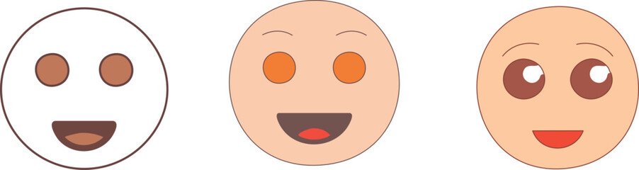 Happy Emoji Faces Icon Set with Diverse Skin Tones for Positive Emotion & Communication