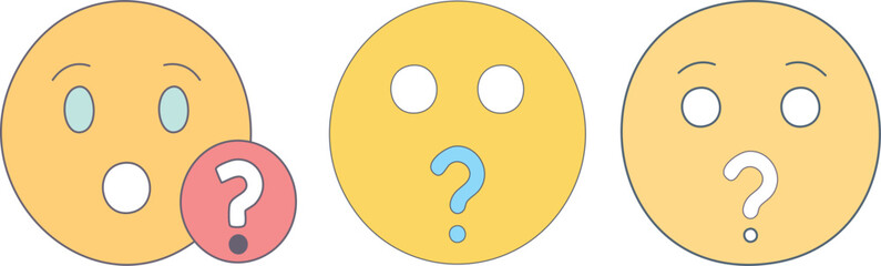 Vector Question Mark Emojis Symbolizing Confusion, Inquiry, and Uncertainty