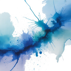Dynamic blue ink splashes create abstract art with vibrant energy and fluid motion, perfect for modern design projects.