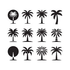 Fototapeta premium Palm Tree Icon Set – Tropical Silhouette Vector Collection