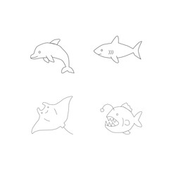 seamless pattern with sea animals. Seamless sea animals pattern. Cute ocean doodle set. Hand drawn marine creatures. Cartoon sea life vector. Aquatic animals illustration. Kawaii underwater bundle.
