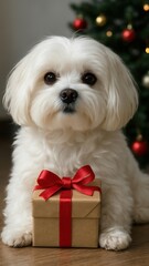 Cute dog with holiday gift