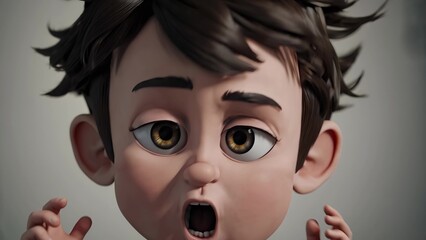 An animated boy a shocked expression. Boy with cartoon hair with ears. Young young woman with young hands animated. A lively boy with a surprised look lifestyle.