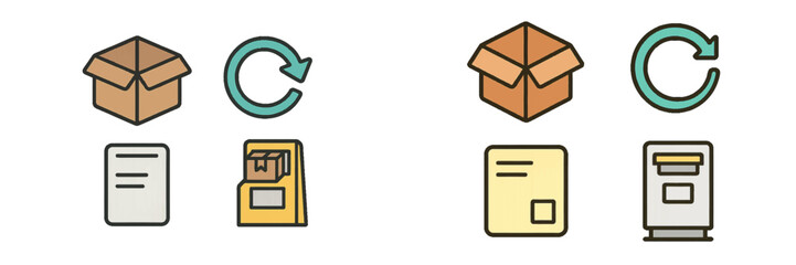 Shipping and delivery icon set with cardboard box, return symbol, and parcel locker for e-commerce and logistics
