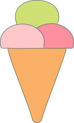 Pastel Three Scoop Ice Cream Cone Vector Illustration
