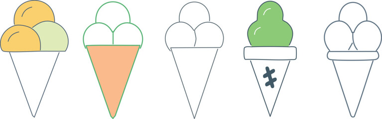 Minimalist Ice Cream Cone Icons Set Vector: Sweet Summer Dessert Collection
