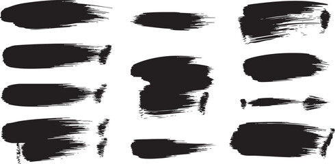 Abstract Black Ink Brush Strokes Set. Grungy Texture Elements for Graphic Design