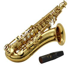 Obraz premium Gleaming golden alto saxophone with mother-of-pearl keys and polished ebonite mouthpiece, perfectly arranged on a seamless transparent background, concept of luxury musical craftsmanship